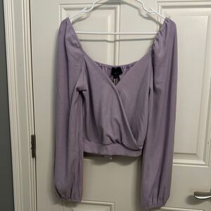 Lumiere Purple Wrap Fitted Off-the-Shoulder Sweater